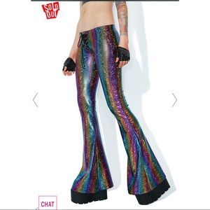 Holo Rainbow Lace Up Bell Bottoms